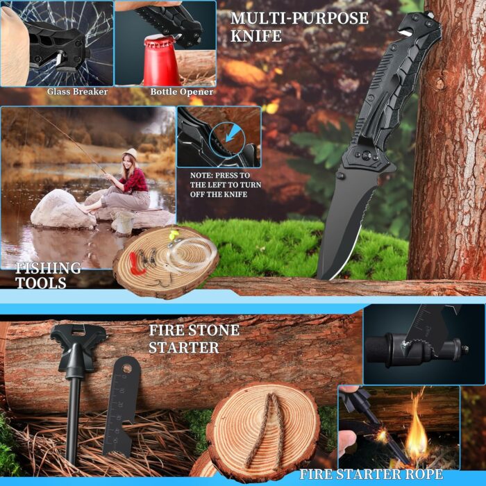Survival Kits 37 in 1, Gifts for Men Dad Husband Valentine's Day, Emergency Survival Gear and Equipment, Camping Hiking Outdoor Adventure Cool Gadgets, Stocking Stuffers - Image 3