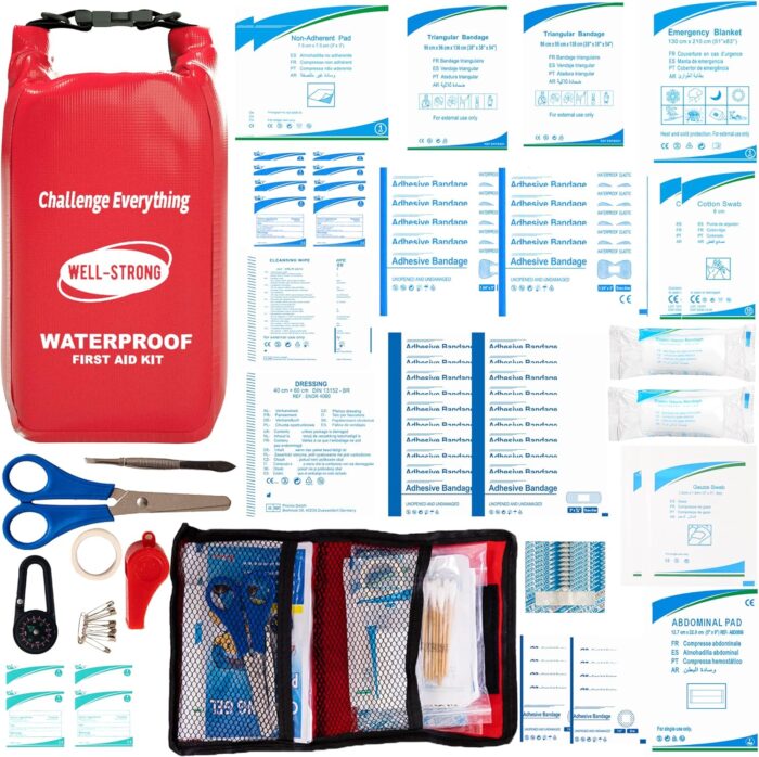 Waterproof First Aid Kit Roll Top Boat Emergency Kit with Waterproof Contents for Fishing Kayaking Boating Swimming Camping Rafting Beach Red - Image 8