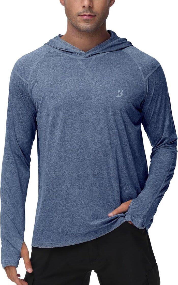 Roadbox Mens UPF 50+ Fishing Shirts, Long Sleeve UV Sun Hoodie, Hiking Running Swim Athletic Workout Shirt