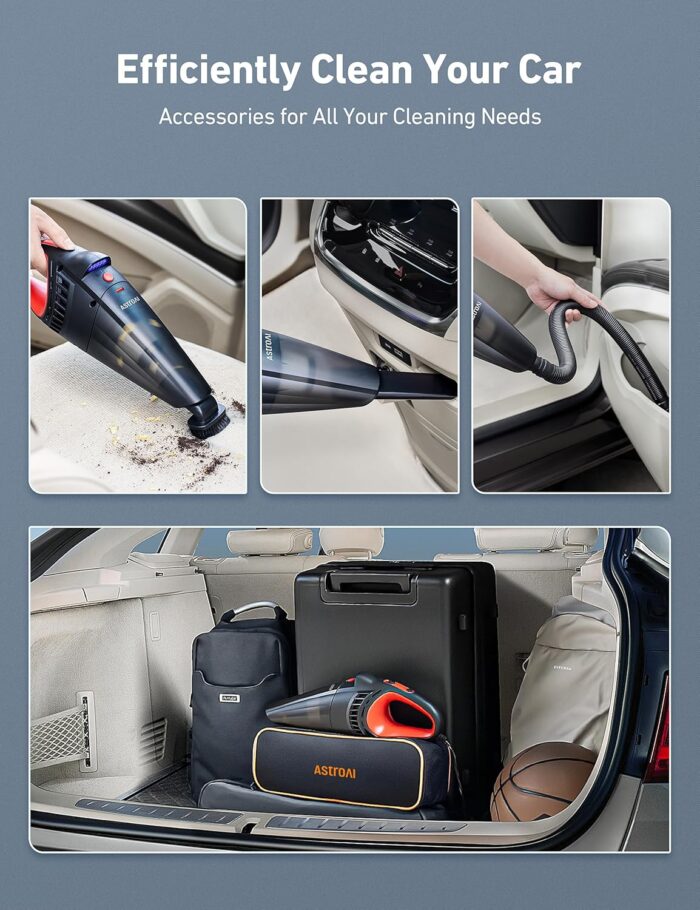 AstroAI Title Car Vacuum Cleaner, Portable Handheld Vacuum and Car Accessories, 16.4 Ft Cord-12V Power, LED Light, w/3 Attachments，Auto Accessories Kit for Interior Detailing for Quick Cleaning (Red) - Image 4