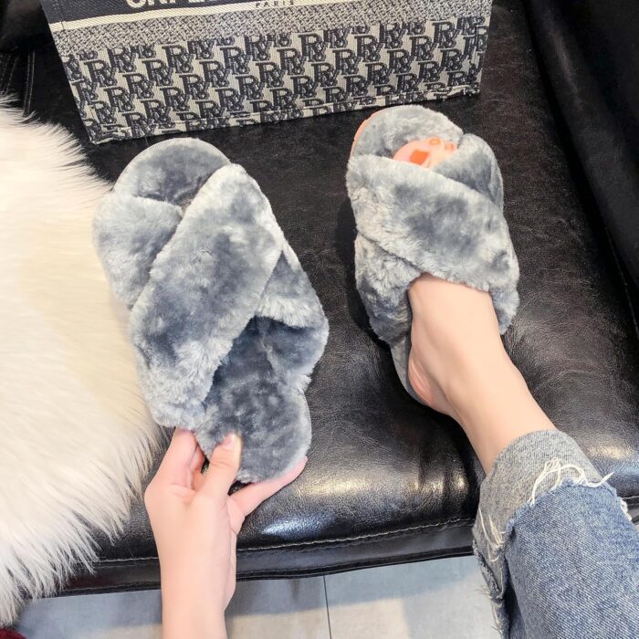 Crazy Lady Women's Fuzzy Fluffy House Slippers Cute Plush Memory Foam Shoes Cross Band Indoor Outdoor Open Toe Sandals - Image 8