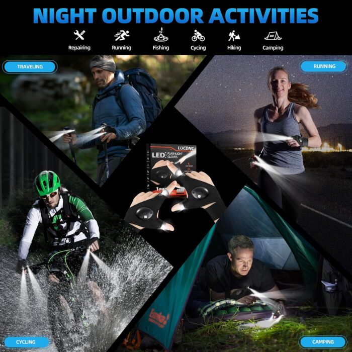 Gifts for Men Stocking Stuffers for Adults LED Flashlight Gloves Cool Gadgets Tools Outdoor Hands Free Flashlights for Fishing Repairing Camping Unique Men Birthday Christmas Gifts - Image 4