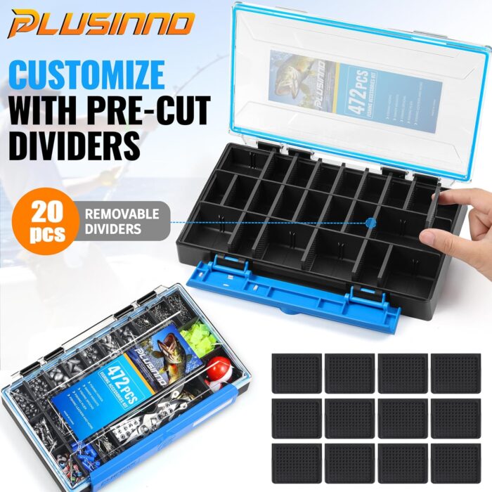 472PCS Fishing Accessories Kit, Waterproof Tackle Box with Tackle Included, Fishing Gifts for Men Included Hooks, Weights, Pliers,Fishing Gear and Equipment for Bass Trout - Image 3
