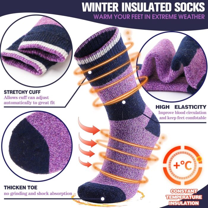 MOGGEI 3 Pairs Thermal Winter Socks for Women & Men Thick Extra Warm Insulated Ski Boot Socks for Cold Weather - Image 4