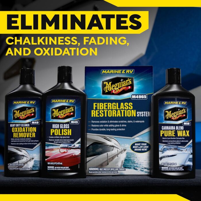 Meguiar's M4965 Marine/RV Fiberglass Restoration System, 3-Piece Marine Fiberglass Repair Kit Featuring Oxidation Remover for Boat Care Plus Boat Polish and Wax - Image 8