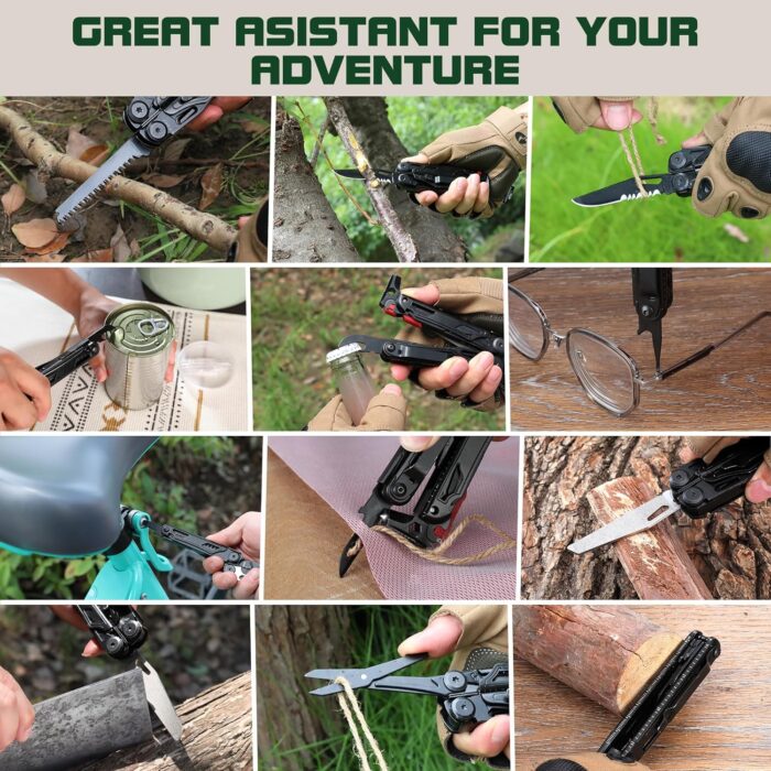 MOSSY OAK Multitool, 19-in-1 Stainless Steel Multi Tool Pliers, Survival Tools with Fire Starter, Window Breaker, Whistler, Self-locking EDC Gear with Sheath for Outdoor, Survival, Camping, Hiking - Image 6