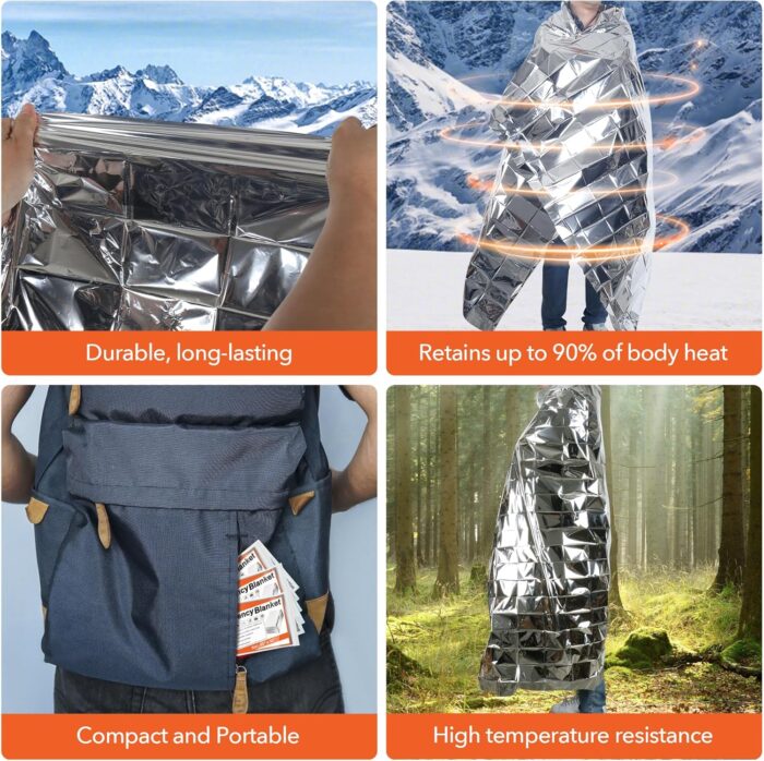 6 Pack Emergency Mylar Blanket, Emergency Blanket Space Blanket Survival Rescue Insulating Reflective foil kit Outdoors Hiking Camping Blanket Perfect for Outdoors, Hiking, Camping Survival - Image 6