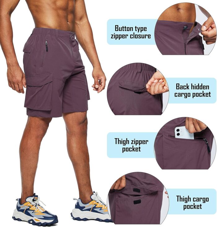 Pudolla Men's Hiking Cargo Shorts Quick Dry Outdoor Travel Shorts for Men with Multi Pocket for Fishing Camping Casual - Image 4