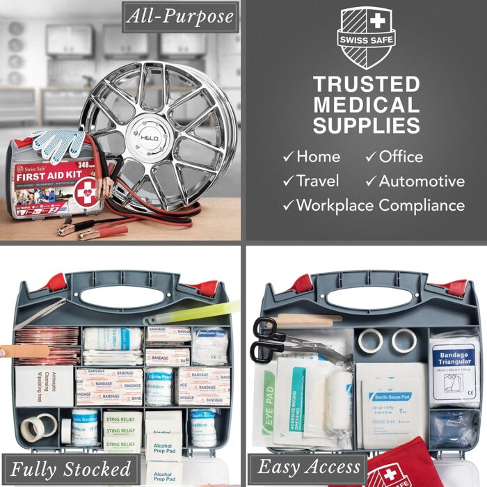 Swiss Safe 2-in-1 Survival Car Emergency Kit for Vehicles - Compact & Portable Car Safety Kit w/Travel Bag + Bonus Car First Aid Kit (378 Piece) - 12-Foot Jumper Cables - Auto Essentials - Image 6