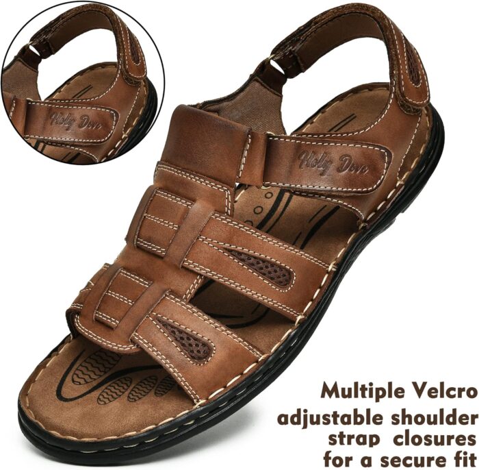 Holy dove Men's Sandals Open Toe Leather Fisherman Sport Hiking Outdoor Casual Summer Sandals Shoes for Men - Image 2