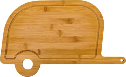 Camco Life is Better at The Campsite Retro RV Shaped Bamboo Wood Cutting Board for Food Prep-Doesn't Dull Knives, Resists Moisture (53089)