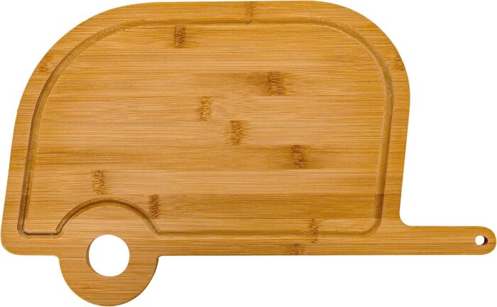 Camco Life is Better at The Campsite Retro RV Shaped Bamboo Wood Cutting Board for Food Prep-Doesn't Dull Knives, Resists Moisture (53089)