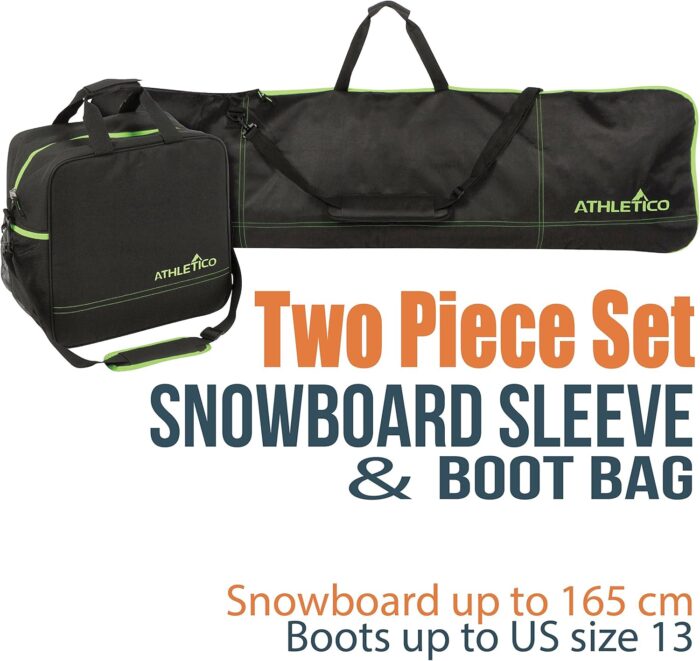 Athletico Two-Piece Snowboard and Boot Bag Combo | Store & Transport Snowboard Up to 165 CM and Boots Up To Size 13 | Includes 1 Snowboard Bag & 1 Boot Bag (Black) - Image 6