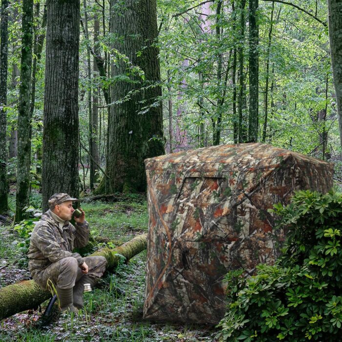 Hunting Blind with Floor Mat, 360 Degree See Through Ground Blind with Carrying Bag, 2/3/4 Person Pop Up Camouflage Tent Portable Concealed Shelter - Image 9