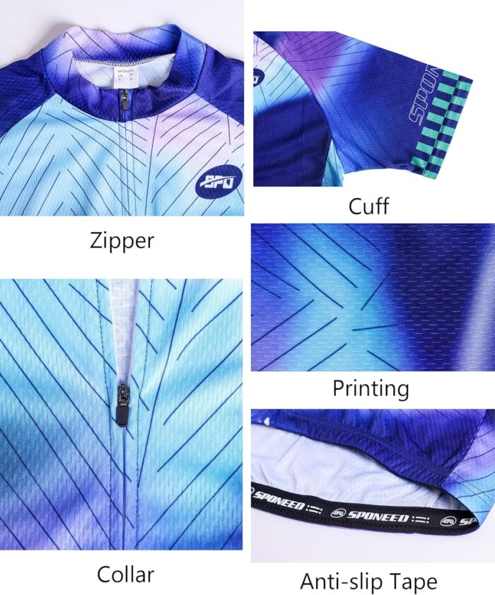 sponeed Men's Cycling Jerseys Tops Biking Shirts Short Sleeve Bike Clothing Full Zipper Bicycle Jacket with Pockets - Image 4