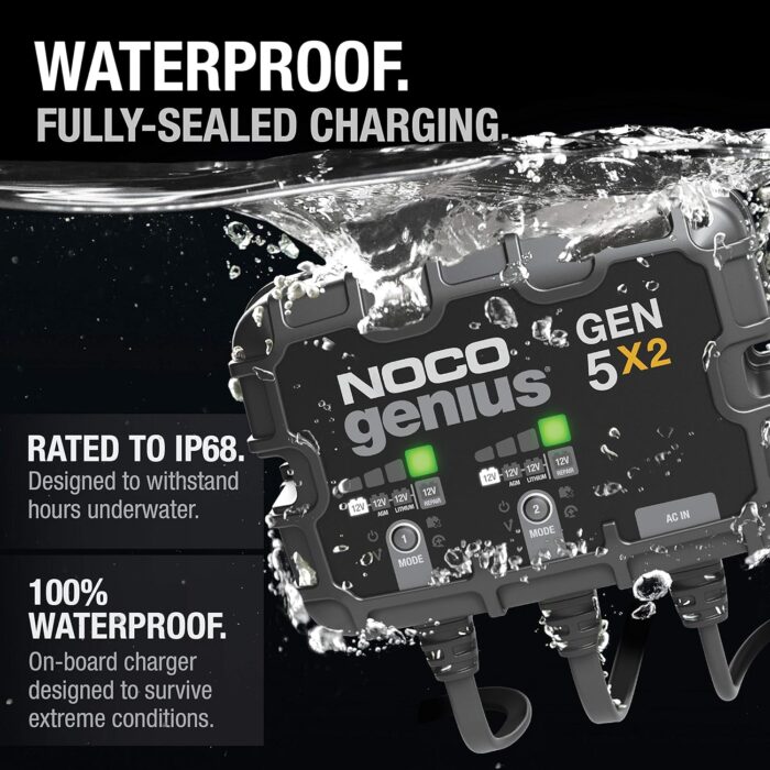 NOCO Genius GEN5X2, 2-Bank, 10A (5A/Bank) Smart Marine Battery Charger, 12V Waterproof Onboard Boat Charger, Battery Maintainer and Desulfator for AGM, Lithium (LiFePO4) and Deep-Cycle Batteries - Image 3