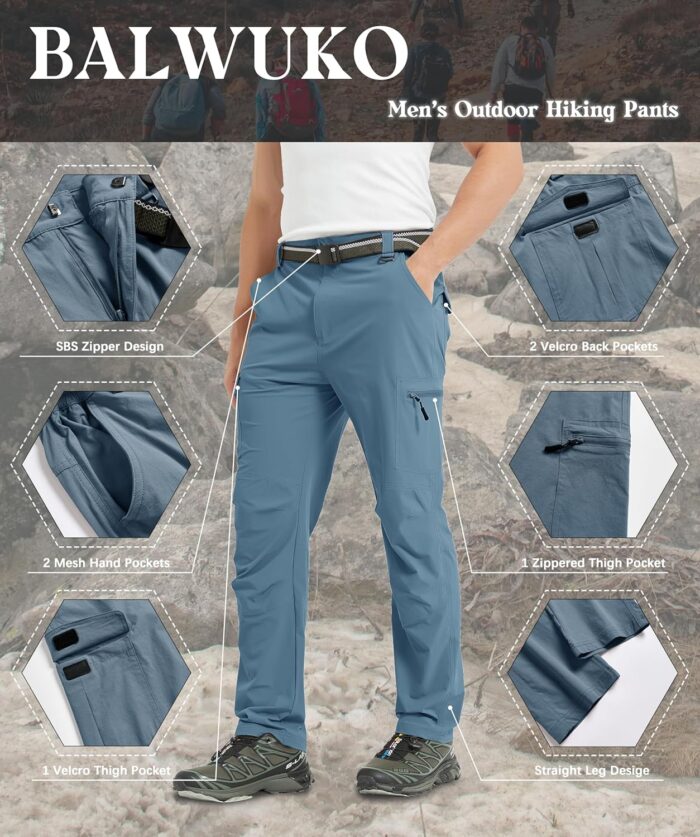 Men's Cargo Hiking Pants Lightweight Water Resistant Quick Dry Outdoor Fishing Travel Climbing Work Pants - Image 3