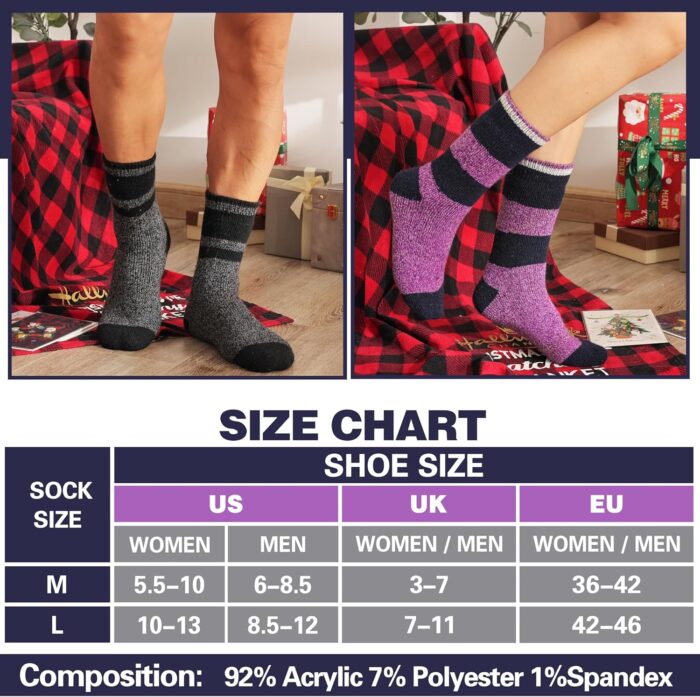 MOGGEI 3 Pairs Thermal Winter Socks for Women & Men Thick Extra Warm Insulated Ski Boot Socks for Cold Weather - Image 5