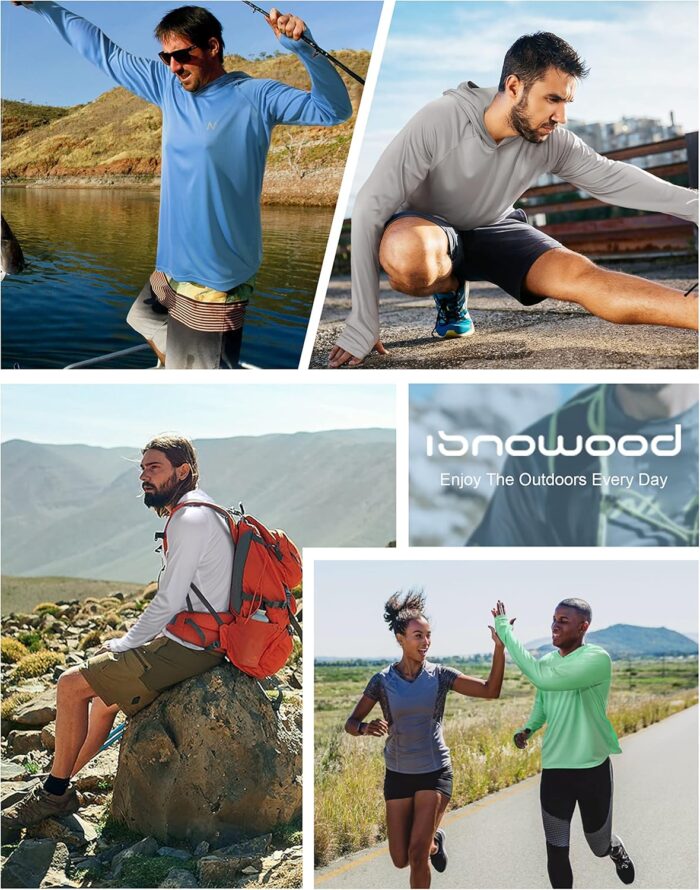 isnowood Sun Shirt UPF 50+ Men's Fishing Long Sleeve UV Protection Hoodie Hiking Rash Guard Swimming Running - Image 6