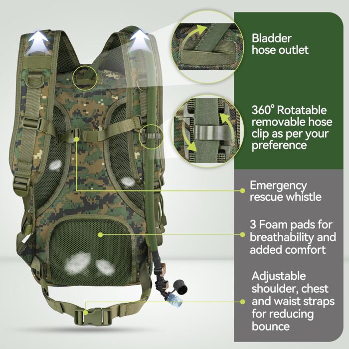 MARCHWAY Tactical Molle Hydration Pack with 3L TPU Water Bladder, Military Backpack for Backpacking, Hiking, Running, Cycling - Image 5