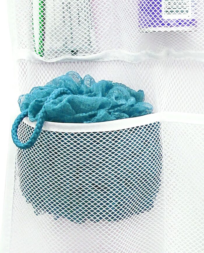 S&T INC. Shower Organizer, Shower Caddy or Bathroom Organizer with Quick Drying Mesh, 7 Pockets to Hold Shampoo, Soap, Loofah, and Cruise Ship Essentials, 14 Inch by 30 Inch, White, 1 Pack - Image 5