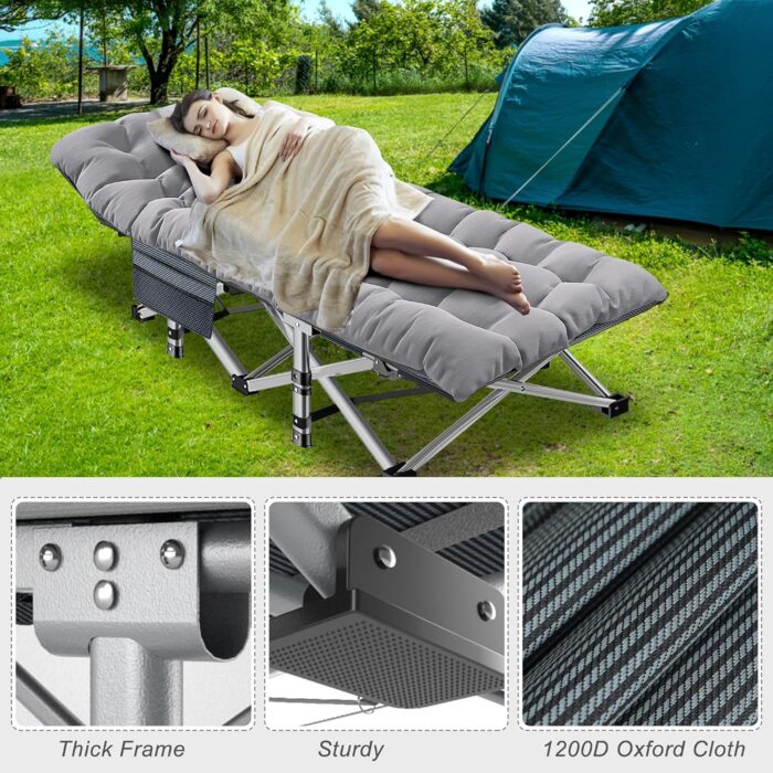 ABORON Oversized XXL Folding Camping Cot W/Mat for Adults, 78" L x 32" W x 18" H Heavy Duty Outdoor Bed with Carry Bag,1200 D Layer Oxford Travel Camp Cots - Image 5