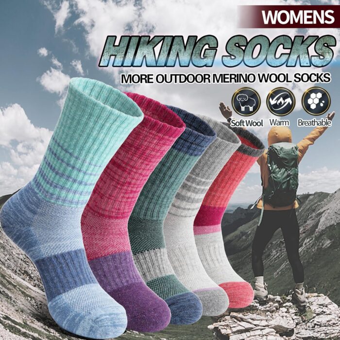 Anlisim Merino Wool Hiking Socks for Women Thermal Winter Warm Boot Work Cushion Socks 5 Pairs - Image 2
