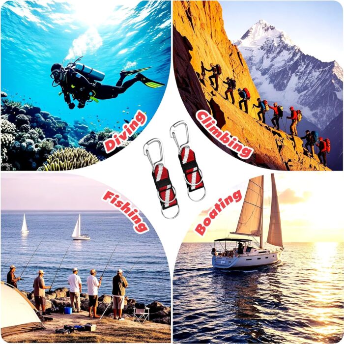 2Pack Scuba Split Ring Connector with Clips, 316 Stainless Steel Carabineer Keeper and Dual Split-Rings with Dive Flag Webbing Strap for Diving Flashlight, Whistle, Gauge, Camera to BCD Attachment - Image 5
