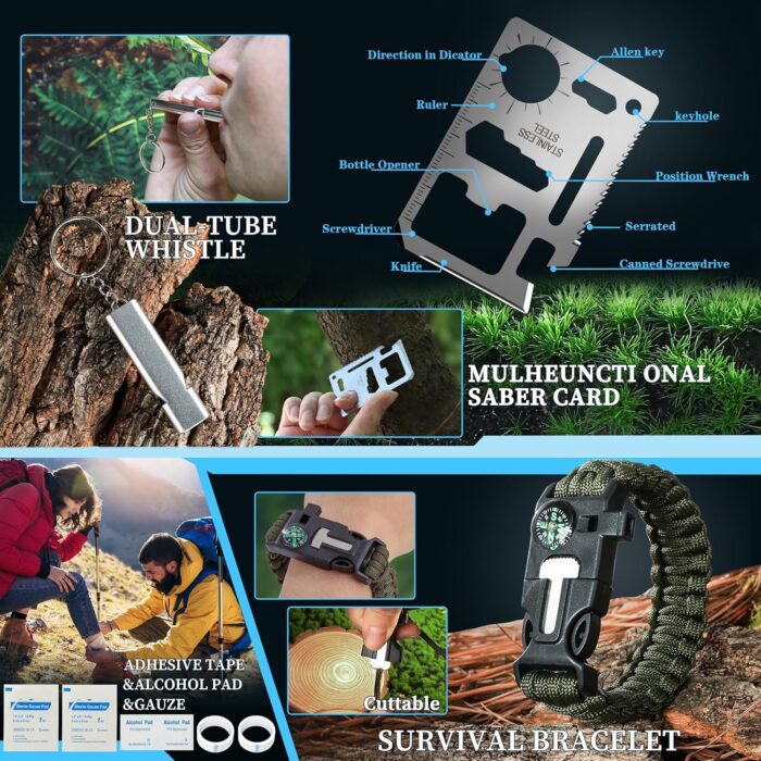 Survival Kits 37 in 1, Gifts for Men Dad Husband Valentine's Day, Emergency Survival Gear and Equipment, Camping Hiking Outdoor Adventure Cool Gadgets, Stocking Stuffers - Image 5