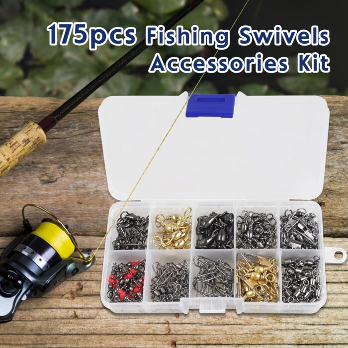 175pcs Fishing Swivels Snaps Kit - Ball Bearing Barrel Swivel 3 Way Swivels Fishing Tackle Line Connector Terminal Accessories Tackle Box for Lures Sinkers - Image 8