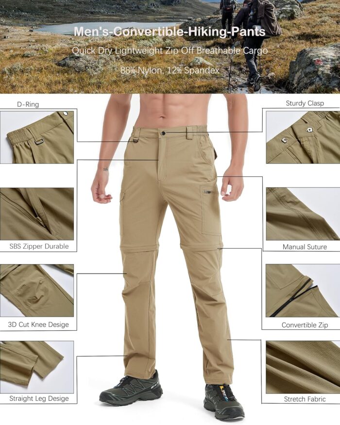 Men's Hiking Convertible Zip Off Pants Outdoor Waterproof Quick Dry Lightweight Fishing Safari Travel Cargo Work Pants - Image 4