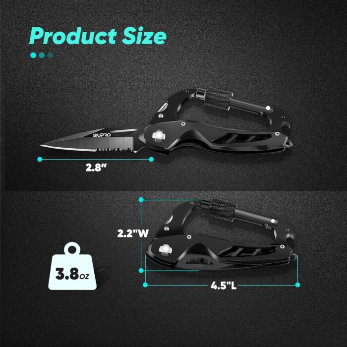 Fathers Day Dad Gifts from Daughter Son Wife, Multitool Carabiner Knife, Pocket Knife for Men with Bottle Opener, Window Breaker and Screwdriver, Tactical Survival Gear for Hiking - Image 5