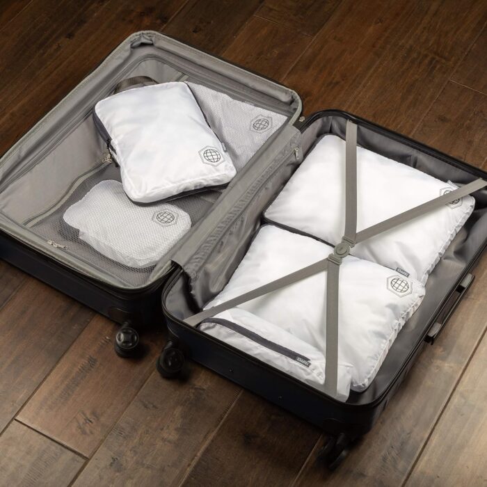 Large Compression Packing Cubes 6 Piece Set for Travel with Lightweight Laundry Bag for Carry-On Suitcase by TRIPPED Travel Gear (White) - Image 7