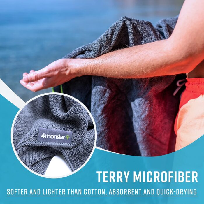 4Monster 4 Pack Microfiber Camping Towel Quick Dry, Super Absorbent Travel Towel with Waterproof Bag, Lightweight Boat Towel for RV, Sport, Gym, Beach, Pool, Swim,Family Trip - Image 4
