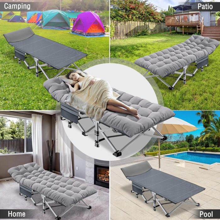 ABORON Oversized XXL Folding Camping Cot W/Mat for Adults, 78" L x 32" W x 18" H Heavy Duty Outdoor Bed with Carry Bag,1200 D Layer Oxford Travel Camp Cots - Image 6