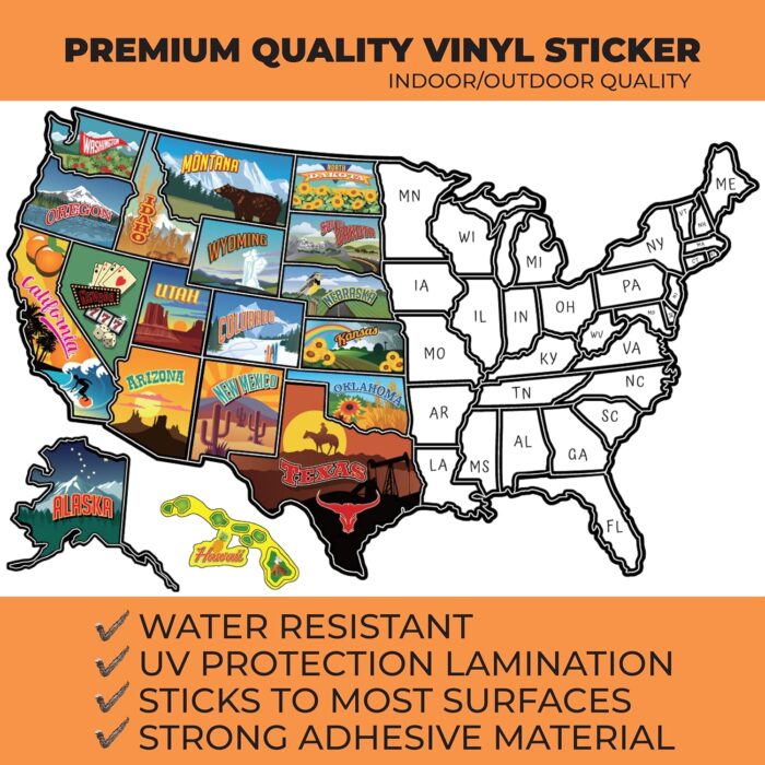 RV State Travel USA Map Vinyl Sticker - Camper Trailer Decals for Window with State Flag - Road Trip Map of America - Waterproof, UV Protection for Window, Door or Wall (Popular) - Image 3