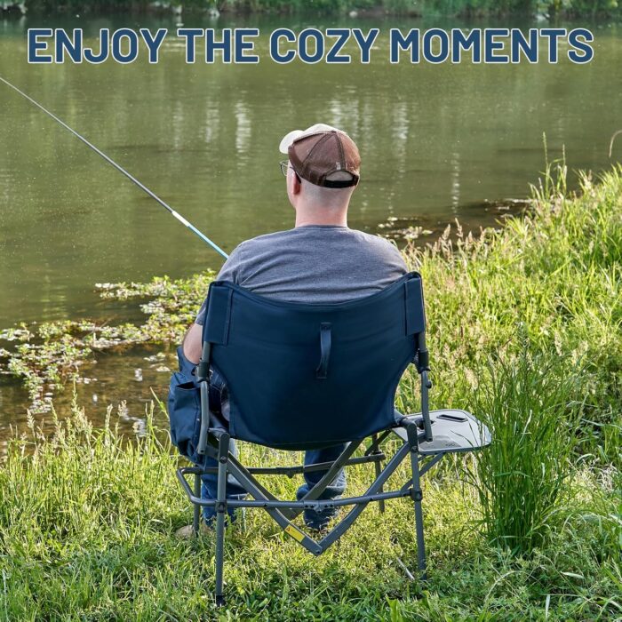 TIMBER RIDGE Aluminum Camping Directors Chair with Side Table Pocket, Portable Folding Heavy Duty Lawn Chair for Fishing Trip Picnic Concert Outdoor 400lbs, Navy 2 Pack - Image 6