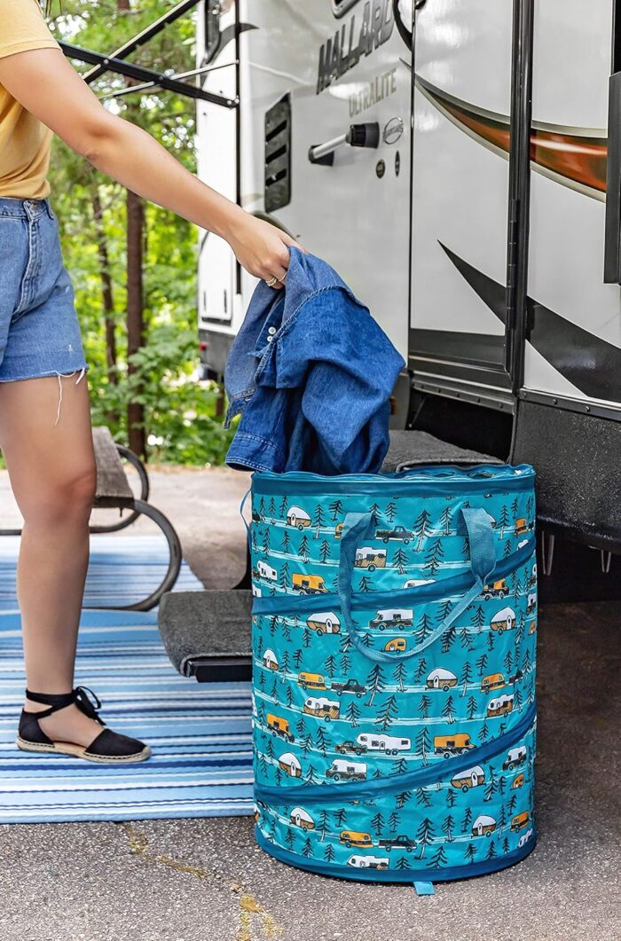 Camco Life is Better at The Campsite Pop-Up Utility Container - 18 x 24-inch - A Compact Size for Multi-Purpose Use - Sketched RVs and Trees Pattern (42987) - Image 2