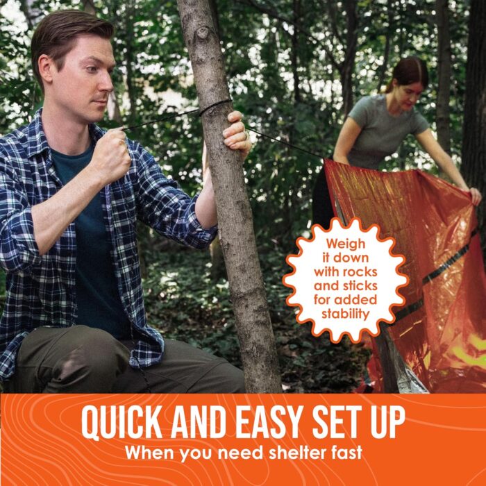 Go Time Gear Survival Life Tent • 2 Person Mylar Emergency Shelter Tube Tent + Paracord • All-Weather Protection for Camping, Hiking, & Survival Kits • Includes Emergency Whistle - Image 5