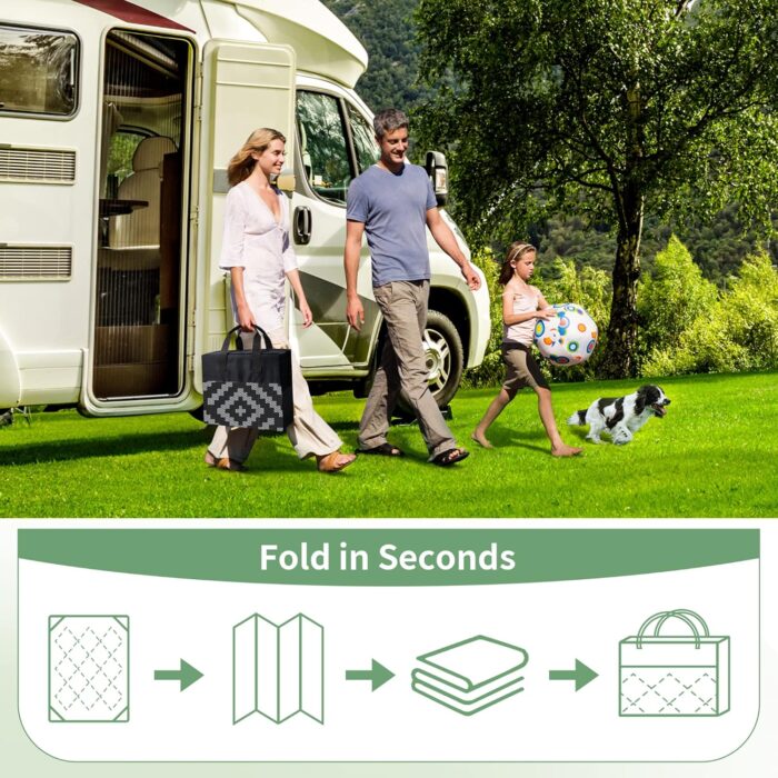GENIMO Outdoor Rug for Patio Clearance,5'x8' Waterproof Mat,Reversible Plastic Camping Rugs,Rv,Porch,Deck,Camper,Balcony,Backyard,Black & Gray - Image 6