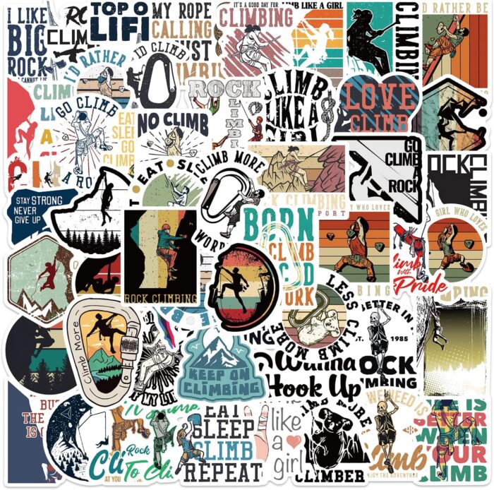54 PCS Rock Climbing Stickers,Outdoor Extreme Sports Stickers for Water Bottles, Laptops, Suitcases,Skateboards,Car,Perfect Gifts for Climber,Adults,Teens and Kids