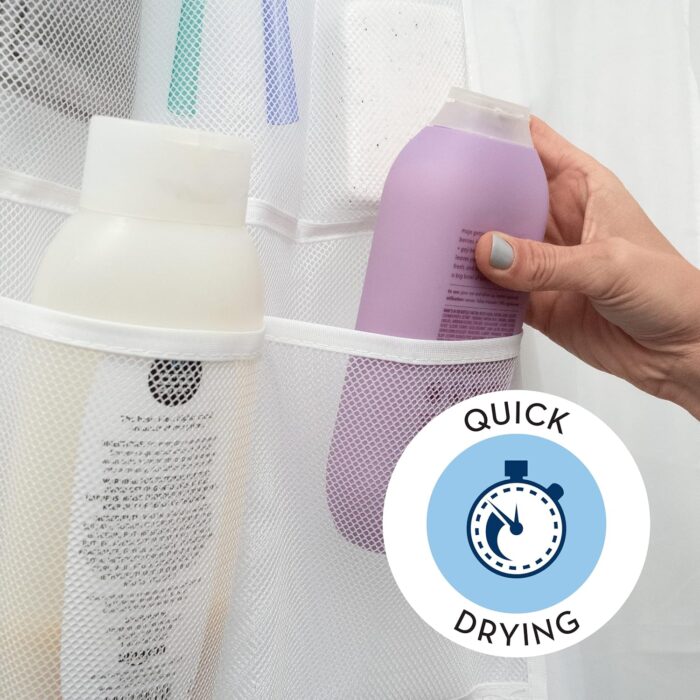 S&T INC. Shower Organizer, Shower Caddy or Bathroom Organizer with Quick Drying Mesh, 7 Pockets to Hold Shampoo, Soap, Loofah, and Cruise Ship Essentials, 14 Inch by 30 Inch, White, 1 Pack - Image 6