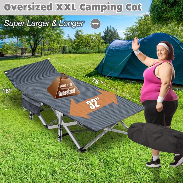 ABORON Oversized XXL Folding Camping Cot W/Mat for Adults, 78" L x 32" W x 18" H Heavy Duty Outdoor Bed with Carry Bag,1200 D Layer Oxford Travel Camp Cots - Image 2