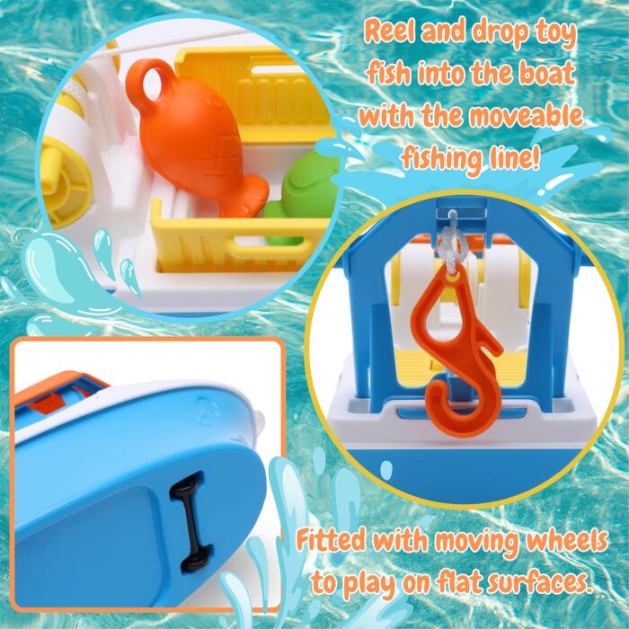 Toyland® 40cm (16") Colourful Fishing Boat with Moveable Doors, Fishing Hook & 4 Plastic Fish - Kids Floating Water Toy - Pool & Bathtime Toys - 3 Years+ - Image 4