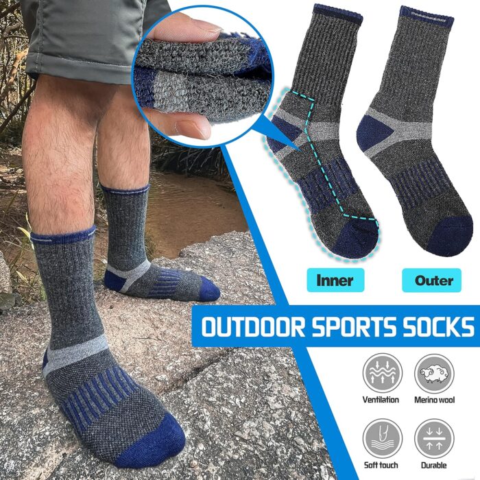 5 Pairs Merino Wool Hiking Socks Warm Thermal Winter Cozy Cushioned Moisture Wicking Socks for Women & Men - Image 7