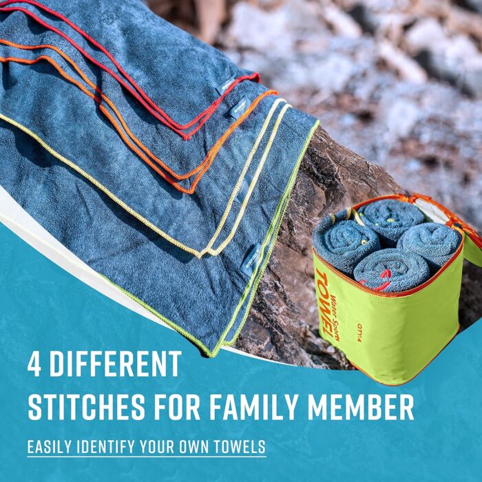 4Monster 4 Pack Microfiber Camping Towel Quick Dry, Super Absorbent Travel Towel with Waterproof Bag, Lightweight Boat Towel for RV, Sport, Gym, Beach, Pool, Swim,Family Trip - Image 3