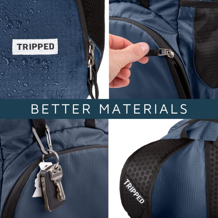 TRIPPED Travel Gear Traveling Backpack- Foldable collapsible lightweight backpack for travel (Blue) 35 liters - Image 4